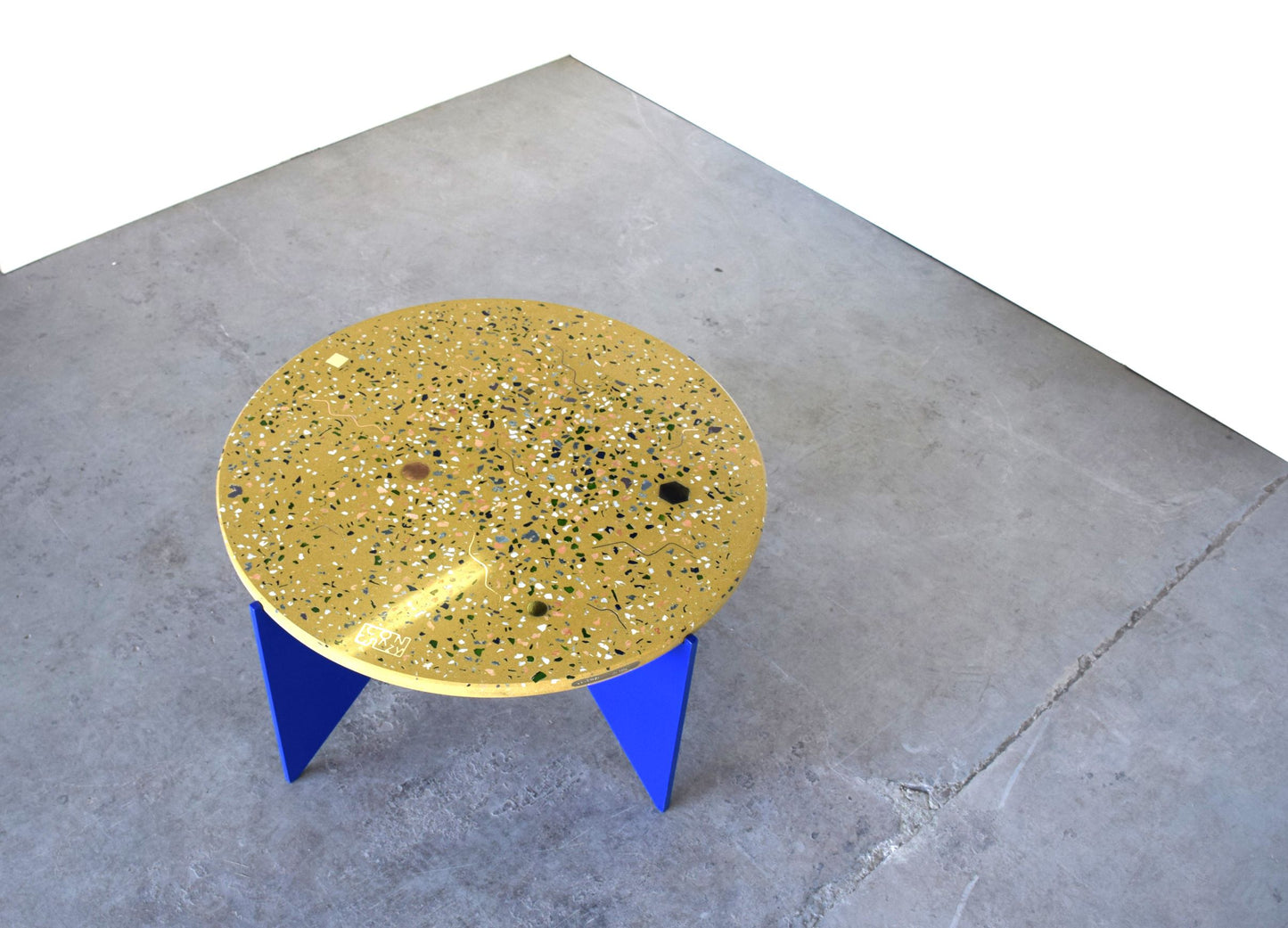 Ochre yellow concrete terrazzo table 60cm