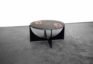 Anthracite - red concrete intarsia-terrazzo table 60cm