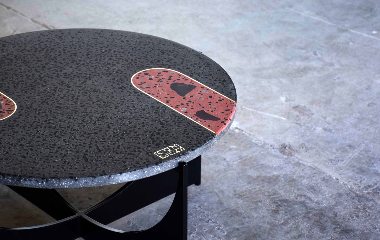 Anthracite - red concrete intarsia terrazzo table 60cm