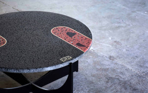 Anthracite - red concrete intarsia-terrazzo table 60cm