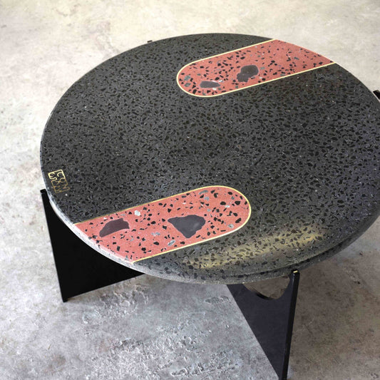 Anthracite - red concrete intarsia terrazzo table 60cm