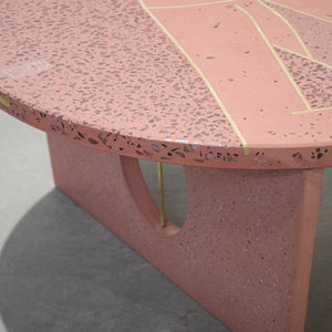 Réz és vörösréz intarzia-terrazzo beton dohányzó asztal 75cm
