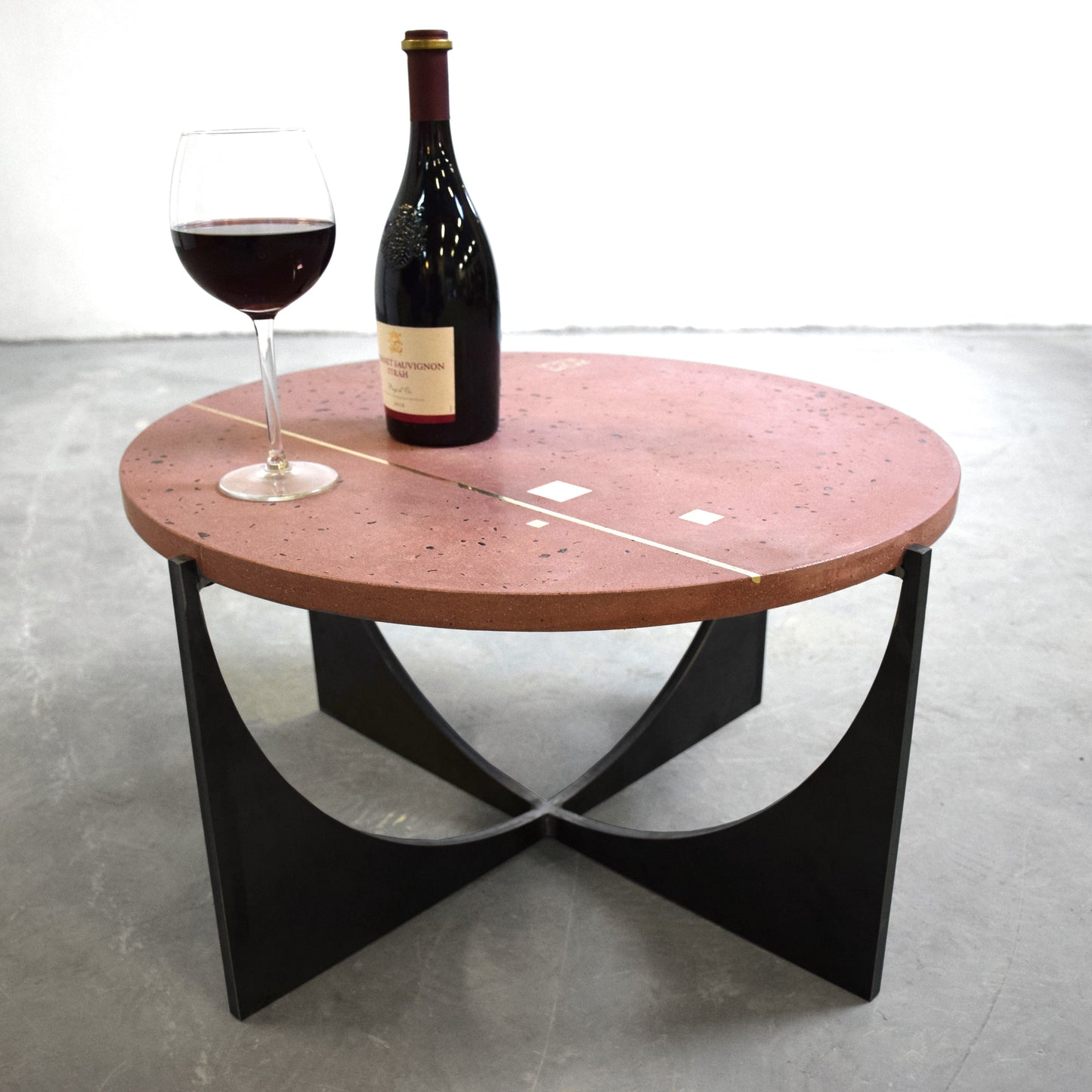 Pink concrete intarsia terrazzo coffee table 60cm