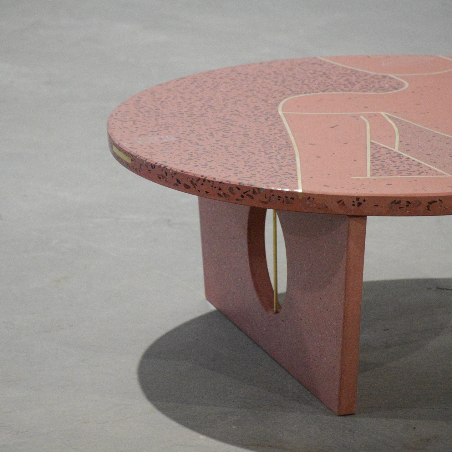 Brass and copper intarsia terrazzo concrete coffee table 75cm