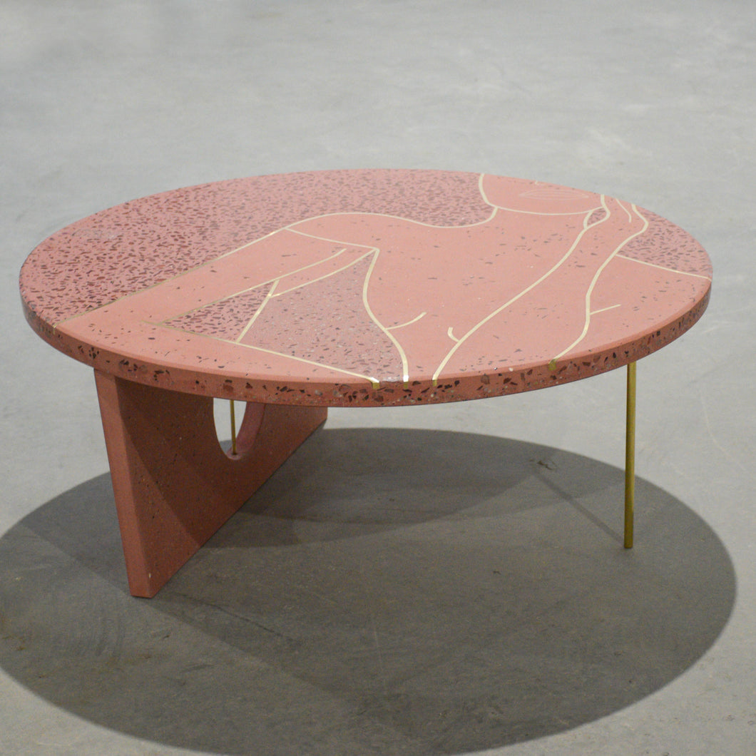 Réz és vörösréz intarzia-terrazzo beton dohányzó asztal 75cm