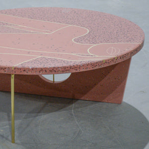 Copper and red copper inlay-terrazzo concrete coffee table 75cm