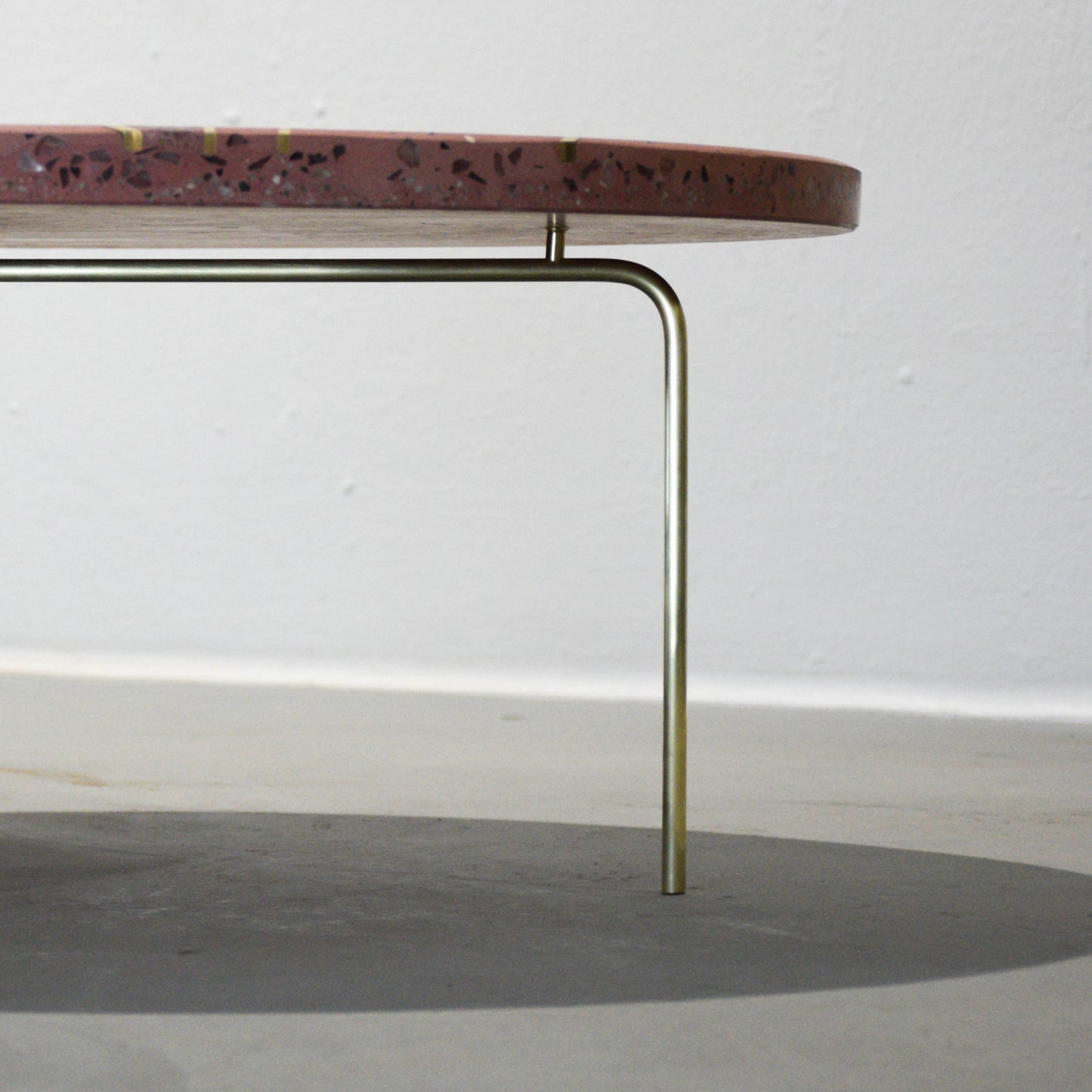 Brass and copper intarsia terrazzo concrete coffee table 75cm